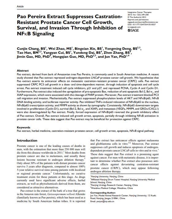 Publication on Pao Pereira’s Effectiveness on Advanced Prostate Cancer