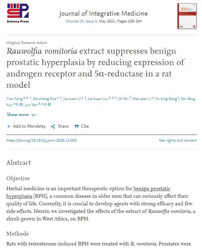 Rauwolfia Vomitoria Extract Suppresses Benign Prostatic Hyperplasia (BPH)