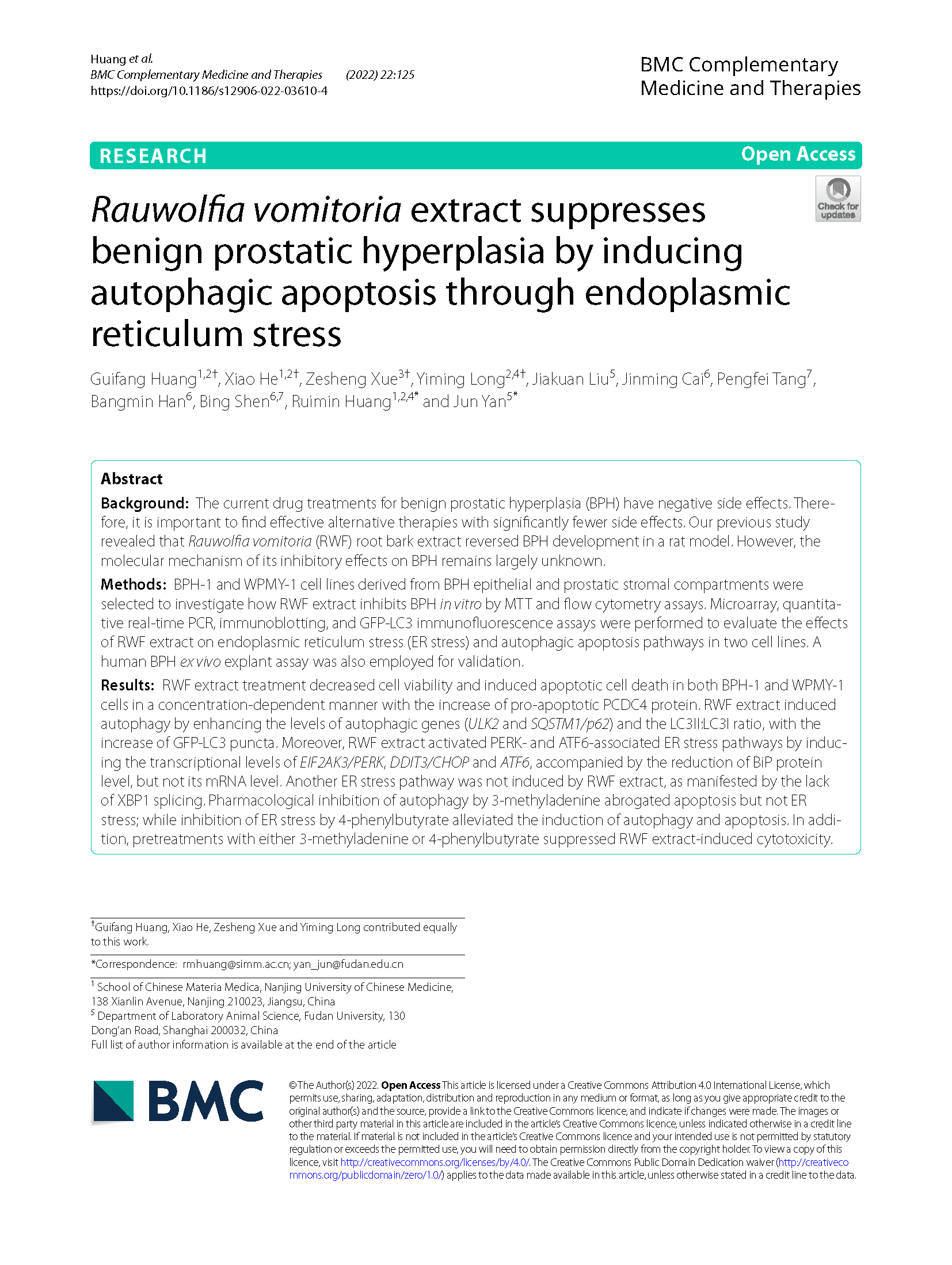 Rauwolfia vomitoria extract suppresses benign prostatic hyperplasia by inducing autophagic apoptosis