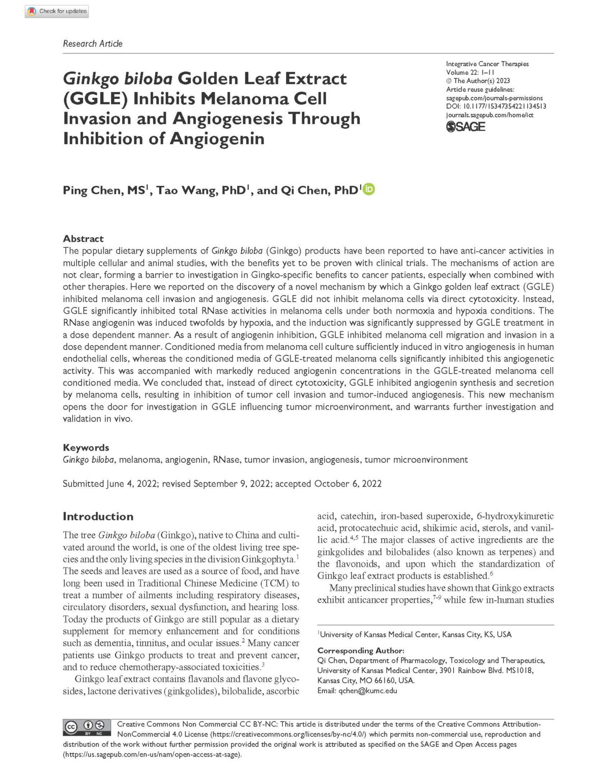 *Ginkgo biloba Golden Leaf Extract (GGLE) Inhibits Melanoma Cell