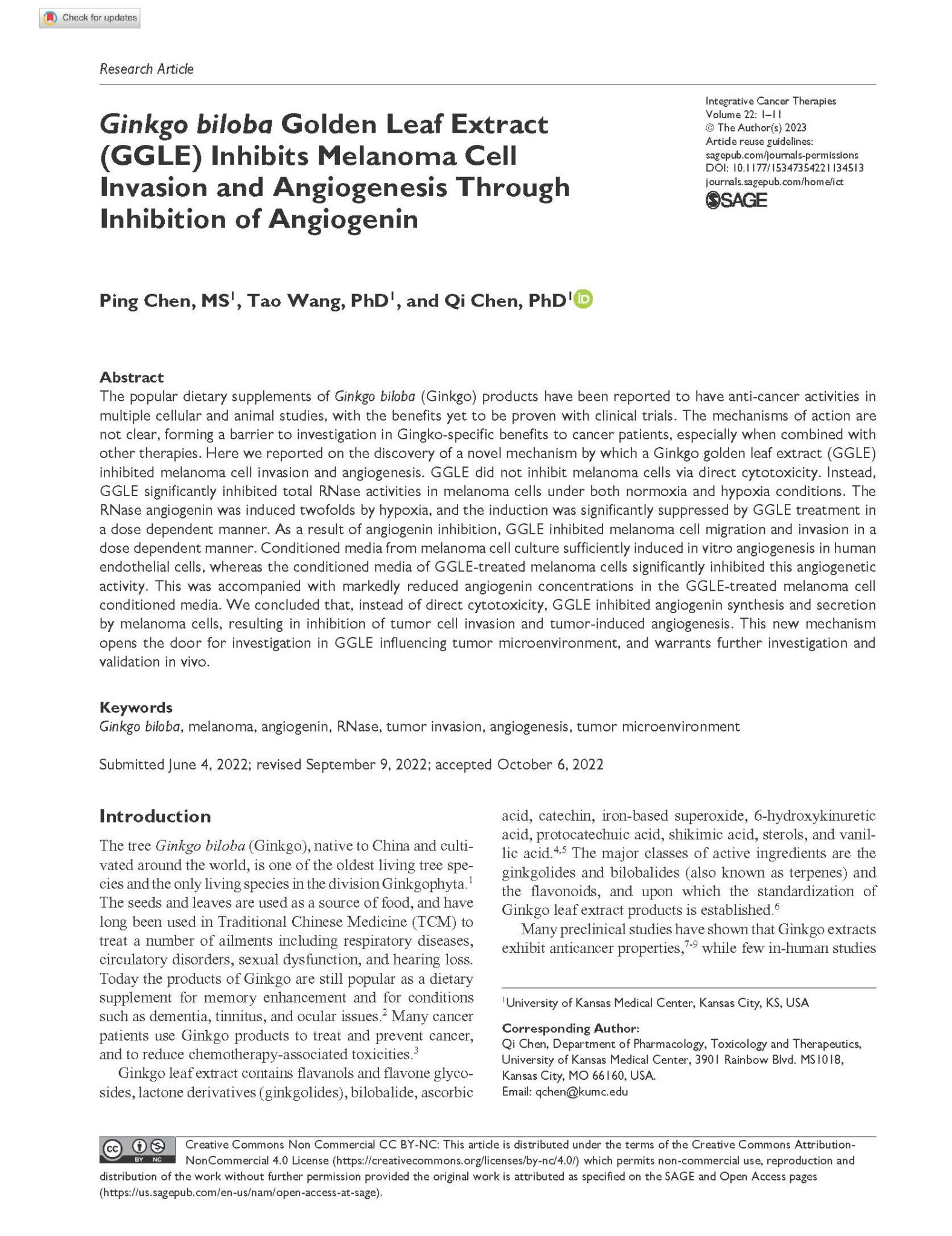 Golden Ginkgo Melanoma Publication