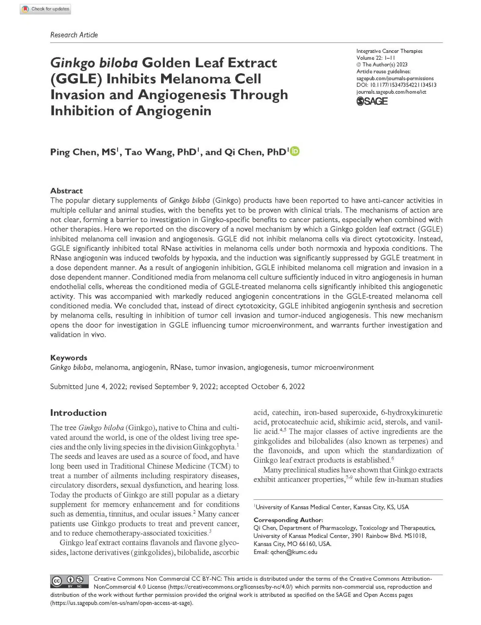 Golden Ginkgo Melanoma Publication